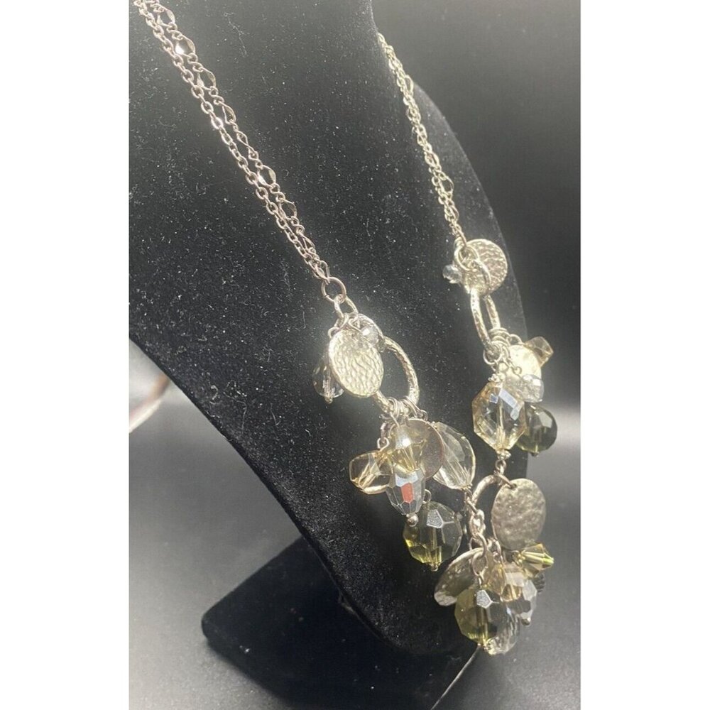 Signed White House Black Market Necklace SilverTone Smoky Clear Disc Crystal 15" - Picture 3 of 7